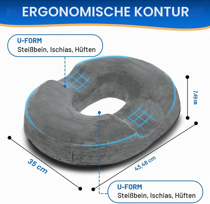 Donut Sitzkissen aus Memory Foam – Ergonomisches Ringkissen für Büro, Auto & Homeoffice – Druckentla