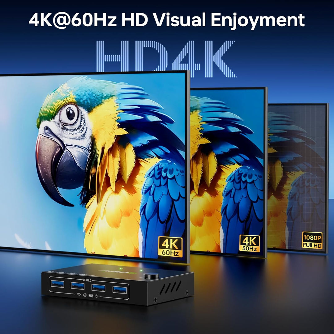HDMI KVM Switch 1 Monitor 2 PC 4K@60Hz, USB KVM-Switches für 2 Desktop oder Laptop die Teilen einen