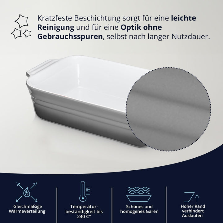 KHG Auflaufform mittelgross 34 cm mit 1,75 Liter in Grau für 3-4 Personen | Ofenform aus Keramik Ste