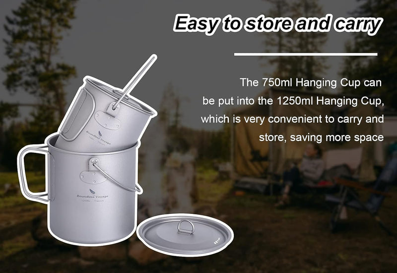 iBasingo Titan Topf Camping Becher 750ml/900ml/1100ml/1250ml Hängetopf Leichtes Kochgeschirr Tragbar