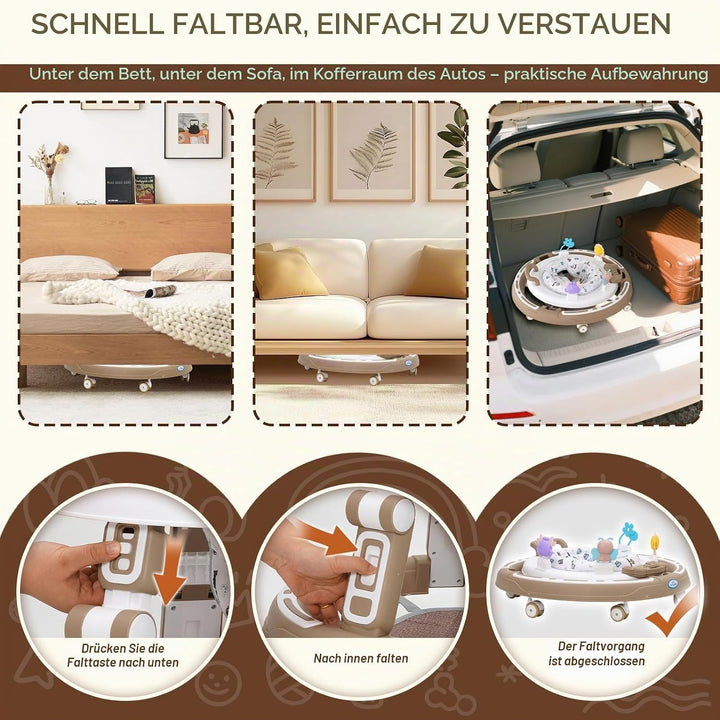 Baby Lauflernhilfe 5in1 mit Musikspielzeug, Fussstütze, 360-Grad-Stummschaltung, 6 Räder, 360° Rotat