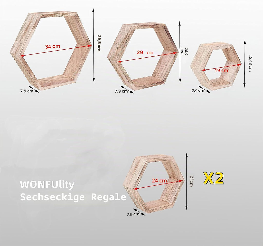 Sechseckige Wandregale Wabenförmige Regale 8er-Set Wandmontierte Holzregale im Landhausstil Wand-Auf