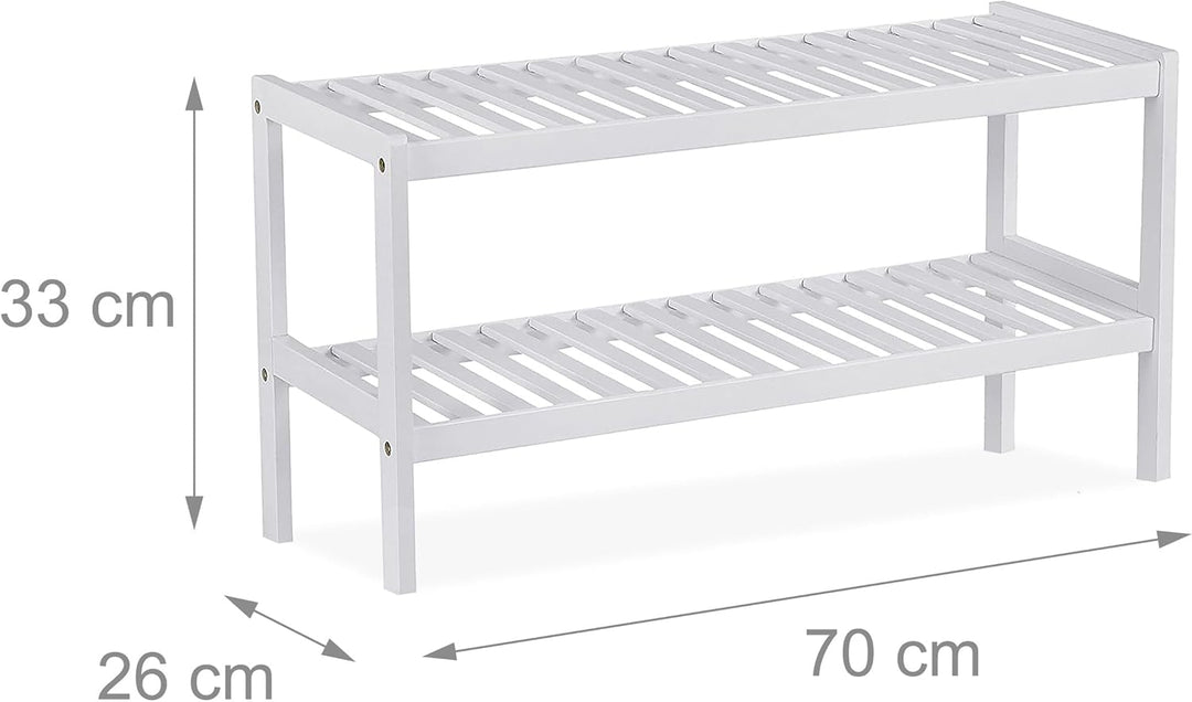 Relaxdays Schuhregal, HxBxT: 33 x 70 x 26 cm, Bambus, 2 Ebenen, für 6 Paar Schuhe, Schuhständer mit
