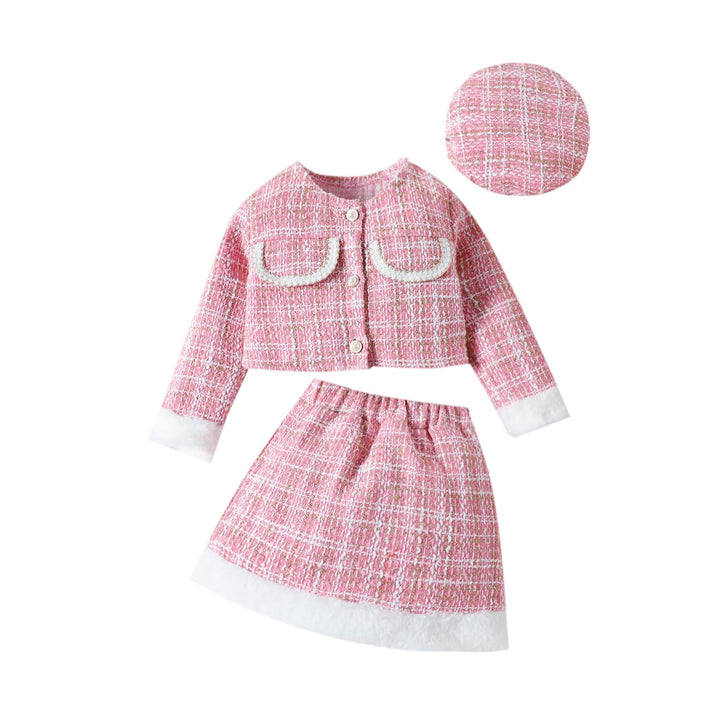 Kleinkind Baby Mädchen Herbstkleidung Plaid Tweed Muster Tops Plaid Rock Baskenmütze Baby Outfits Se