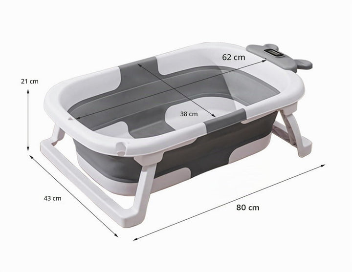 Faltbare Baby-Badewanne mit Echtzeit-Temperaturanzeige, Schwimmkissen &amp; Abfluss, tragbare Reise-Bade