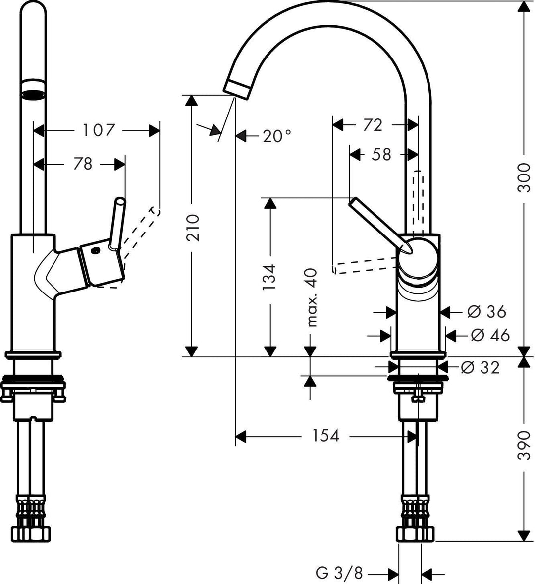 hansgrohe Wasserhahn Talis (Armatur mit Auslauf Höhe 210mm und Push-Open Ablaufgarnitur) Chrom, Chro