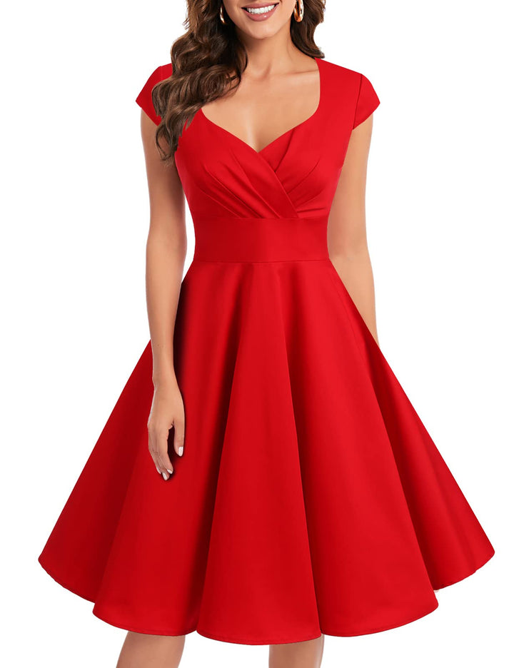 Bbonlinedress 1950er Vintage Retro Cocktailkleid Rockabilly V-Ausschnitt Faltenrock Abendkleid Party