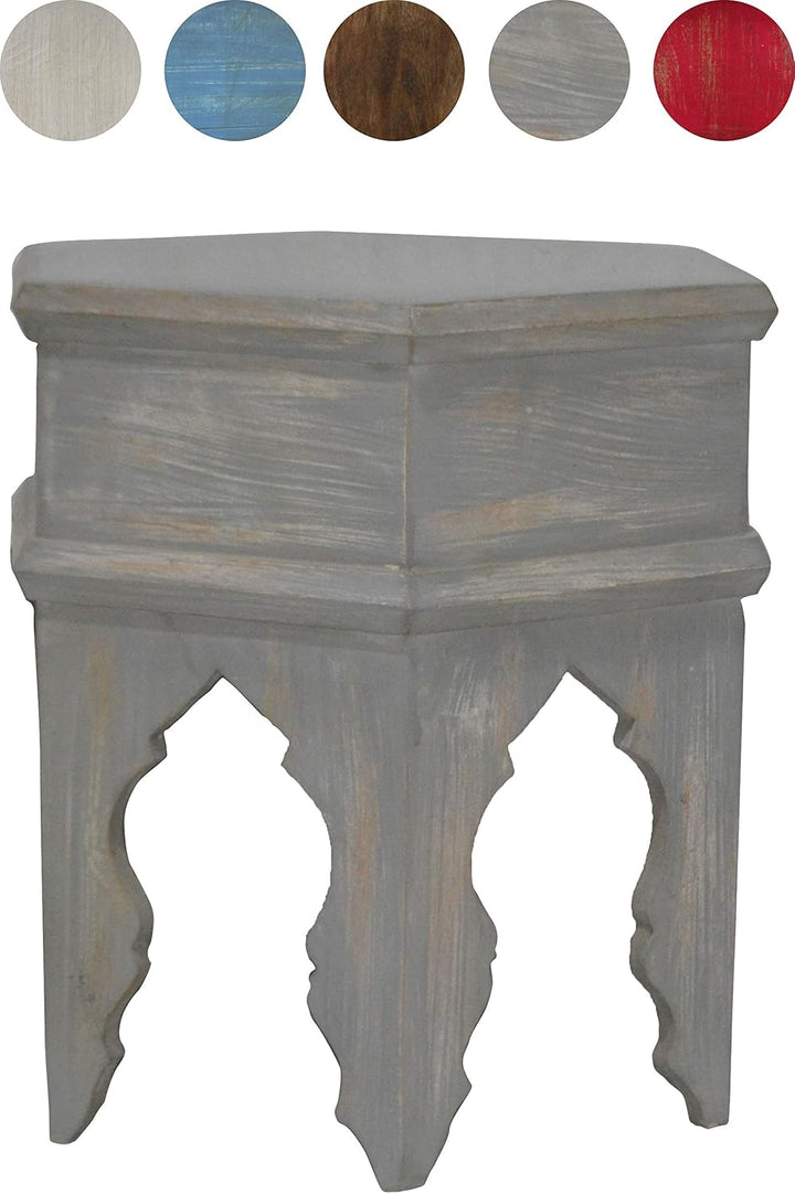 Marokkanischer Vintage Beistelltisch Hocker aus Holz Inam Grau ø 50cm rund | Orientalischer runder T