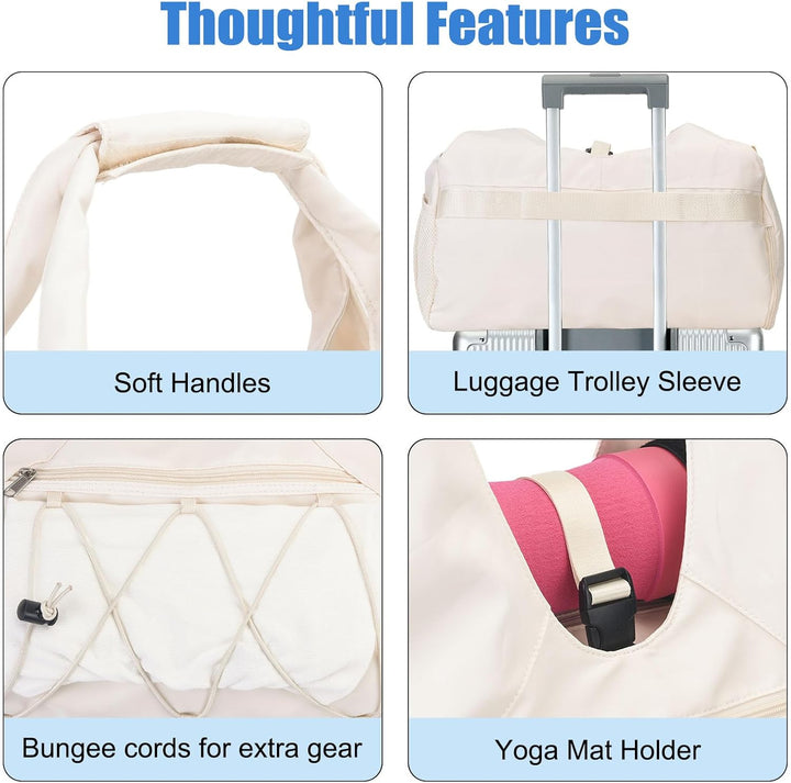 Sporttasche für Damen Yogatasche mit Schuhfach & Nassfach Reisetasche Tragetasche für Yogamatten Fre