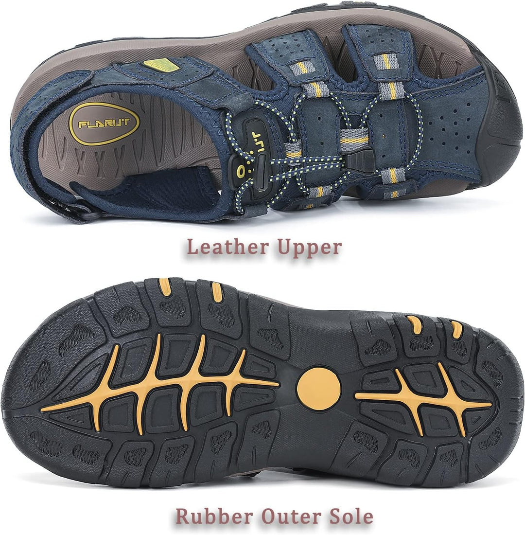 FLARUT Sandalen Herren Outdoorsandalen Sommer Wanderschuhe Trekkingsandalen Leder Strand Wandersanda