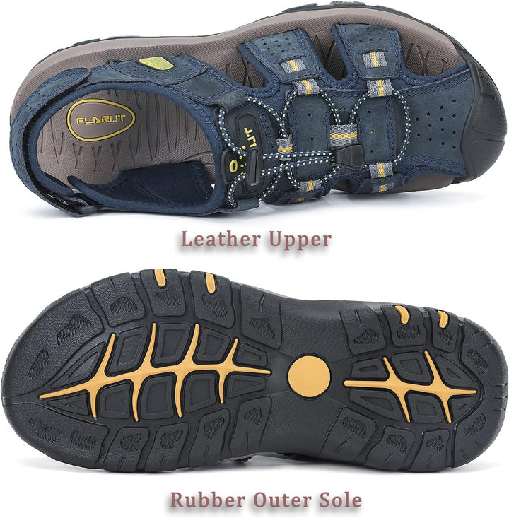 FLARUT Sandalen Herren Outdoorsandalen Sommer Wanderschuhe Trekkingsandalen Leder Strand Wandersanda