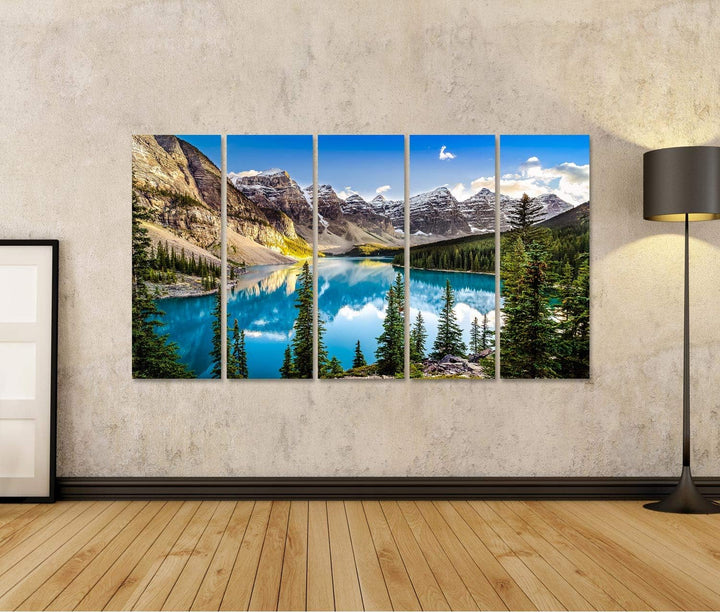 islandburner Bild auf Leinwand Landschaft Sonnenuntergang Blick Morain Lake Mountain Range Alberta K