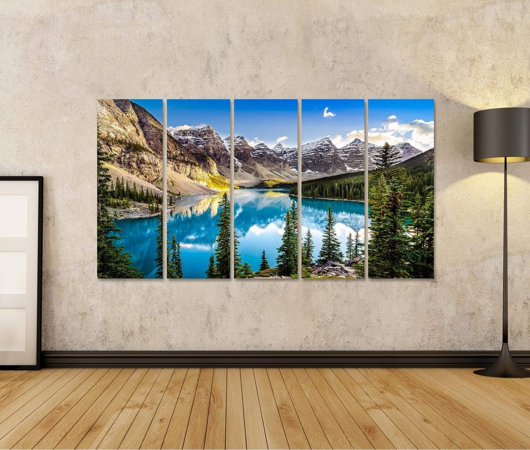islandburner Bild auf Leinwand Landschaft Sonnenuntergang Blick Morain Lake Mountain Range Alberta K