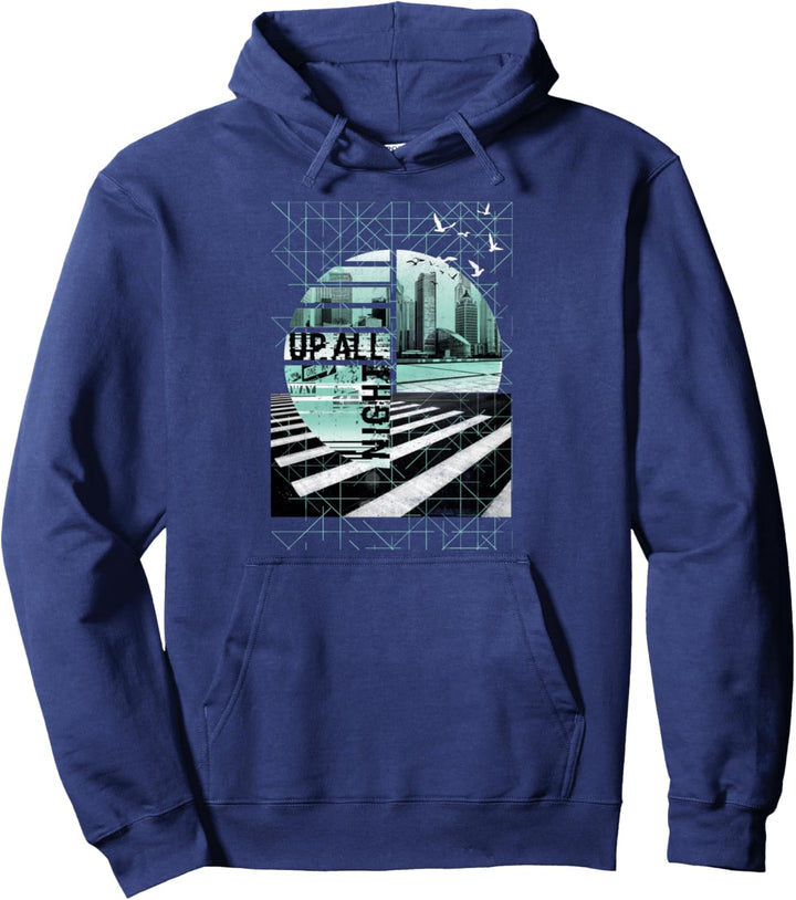 Double Exposure Urban Geometric City Street Dreamy Pullover Hoodie