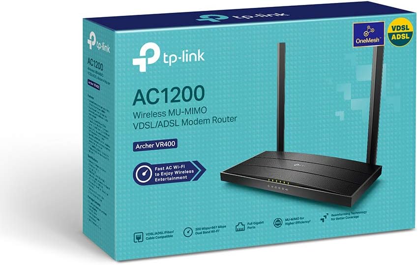 [Neu] TP-Link Archer VR400 Modem Router bis zu 100Mbps, Profil 30a, VDSL/FTTC/FTTS/ADSL, WLAN AC1200