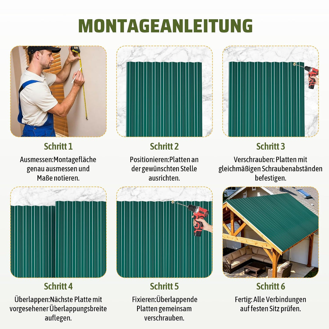 Thanaddo Wellplatten grün, 22er Set Wellplatte Dach Kunststoff Welldach mit Schrauben, wetterfest Da