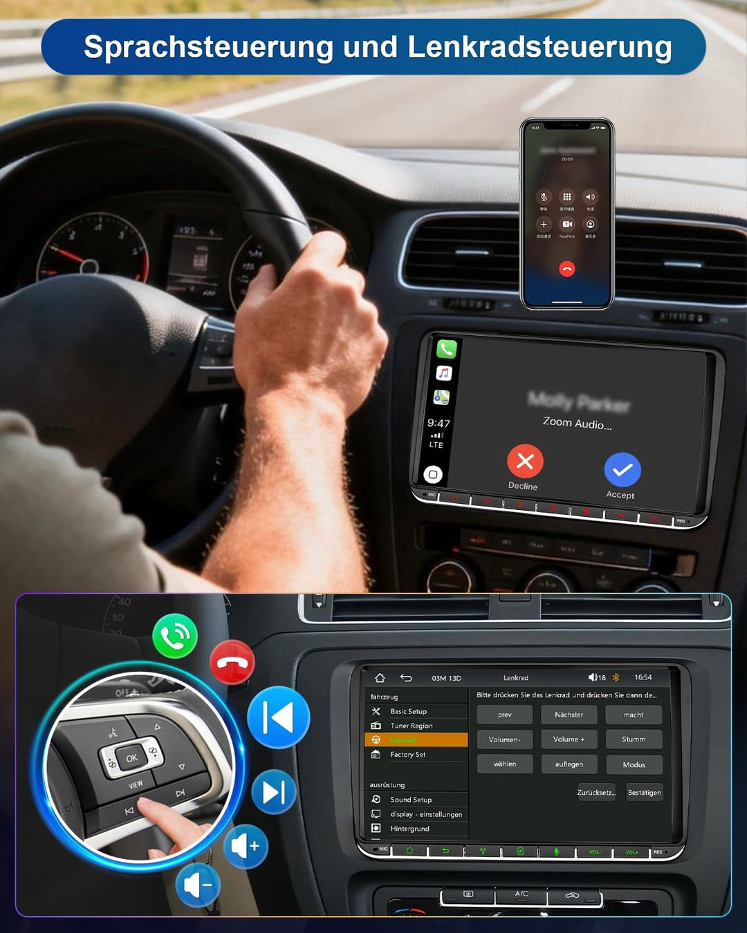 Autoradio mit Bildschirm für VW Golf 5 6 T5 Polo 6R Passat Caddy Touran Seat Skoda, 9 Zoll Golf Radi