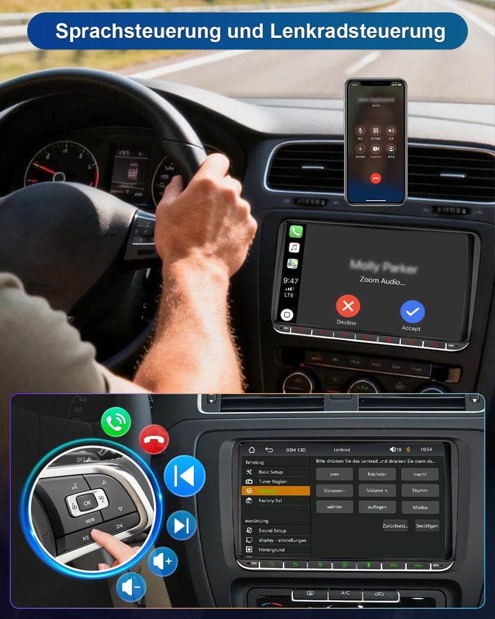 Autoradio mit Bildschirm für VW Golf 5 6 T5 Polo 6R Passat Caddy Touran Seat Skoda, 9 Zoll Golf Radi