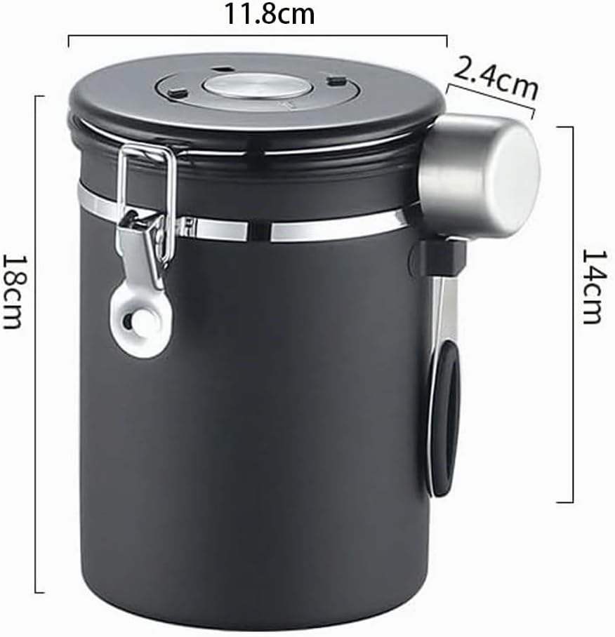 Luftdichter Kaffeebehälter aus Edelstahl, 1,8L, mit Auslassventil, Vorratsdose für Kaffeebohnen, Nüs