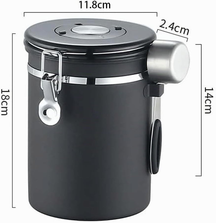 Luftdichter Kaffeebehälter aus Edelstahl, 1,8L, mit Auslassventil, Vorratsdose für Kaffeebohnen, Nüs