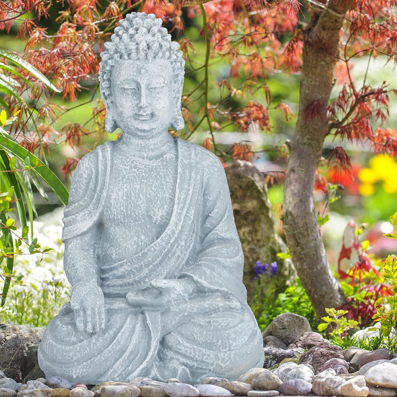 Relaxdays Buddha Figur sitzend, 40 cm hoch, Feng Shui Deko, wetterfest & frostsicher, grosse Garten