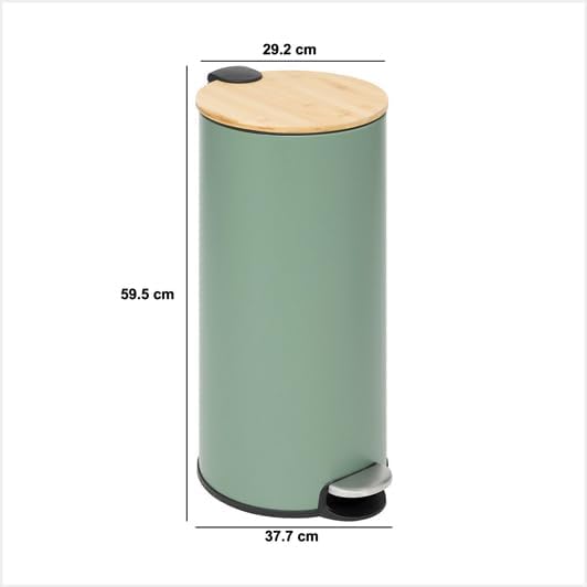 5five – Moderner Farb-Treteimer – Grün – 30 l – Bambusdeckel, herausnehmbarer Eimer, Soft-Close-Funk