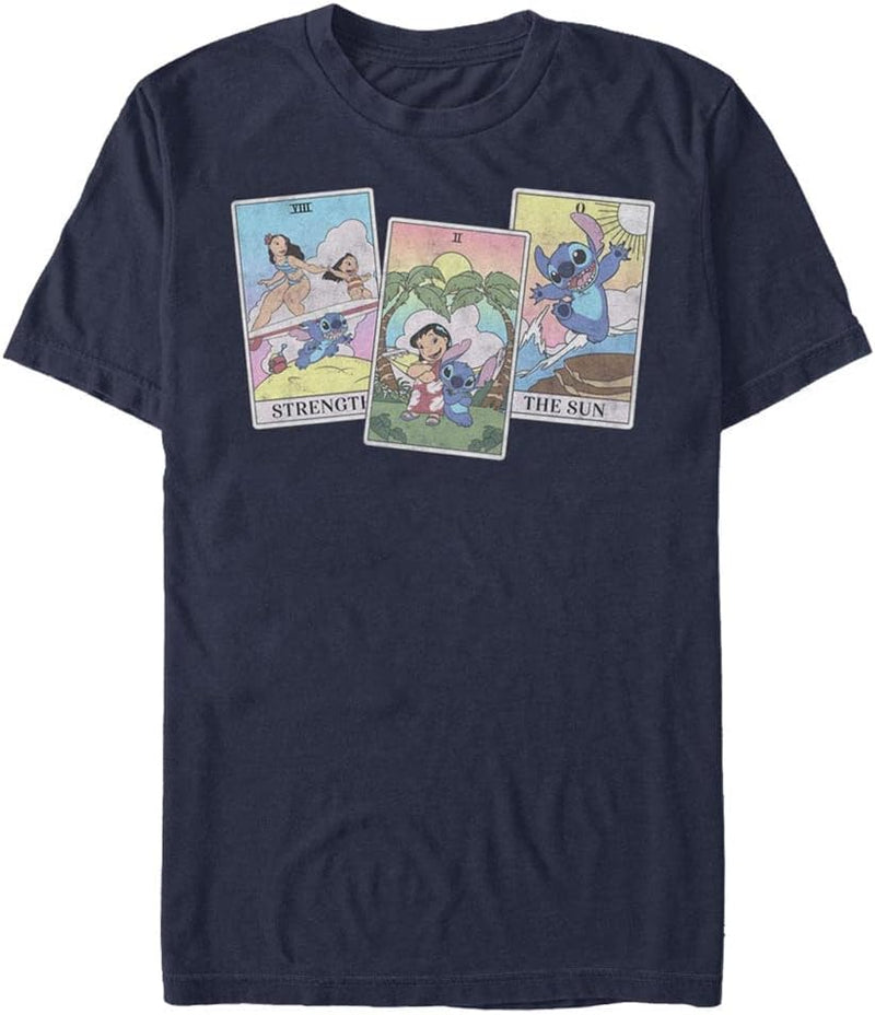 Disney Unisex Lilo & Stitch Lilo Stitch Tarot Organic Short Sleeve T-shirt S Navy Blue, S Navy Blue