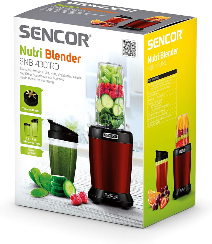 SENCOR SNB 4301RD Standmixer, Küchenmixer, Smoothie, Nutri Mixer, Soup Maker, Rot