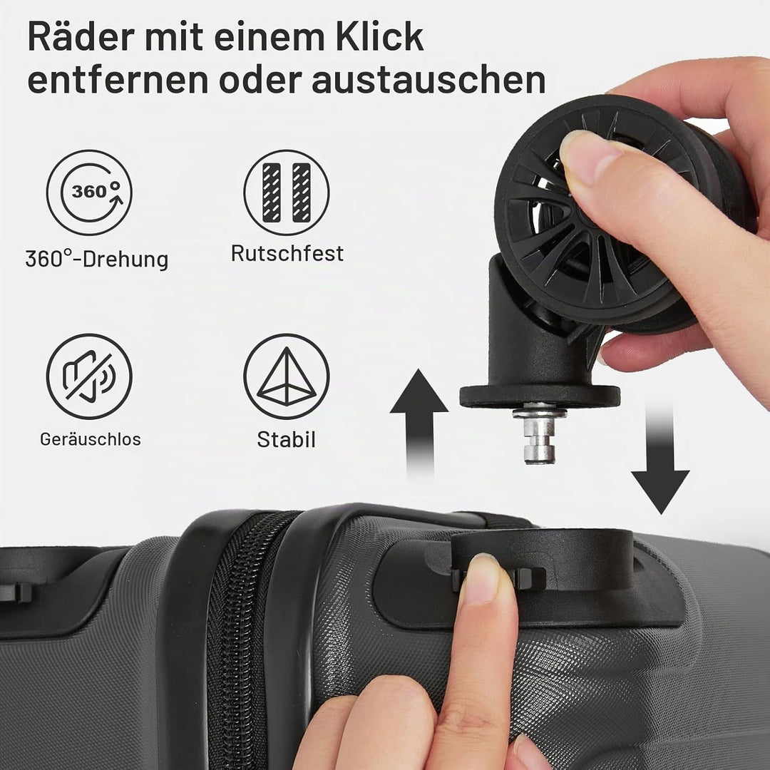 KONO Koffer Trolley Reisekoffer aus ABS+PC – Leichter Hartschalenkoffer mit 4 Zwillingsrollen und TS