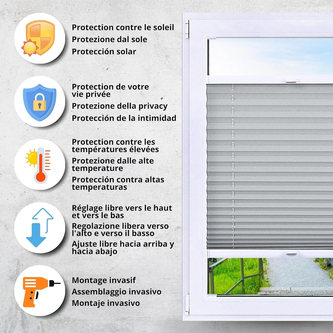DECOOR Plissee Faltrollo nach mass Breite 120-160 cm Höhe 120-219 cm 24 Farben Rollo für Fenster und