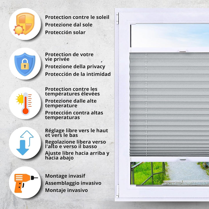 DECOOR Plissee Faltrollo nach mass Breite 120-160 cm Höhe 120-219 cm 24 Farben Rollo für Fenster und
