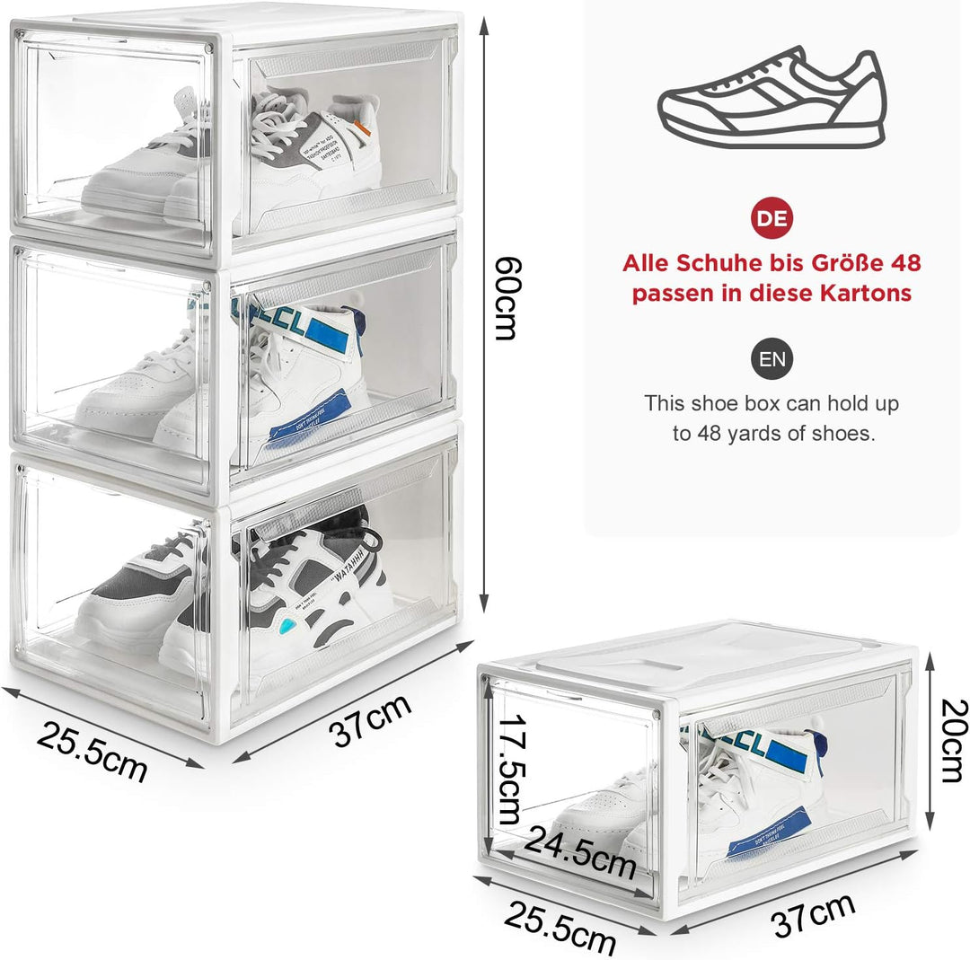 Yorbay Schuhbox, 3er Set, stapelbarer Schuhorganizer, Kunststoffbox mit durchsichtiger Tür, Schuhauf