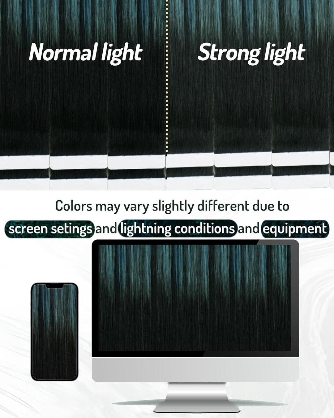 RUNATURE Tape in Extensions Echthaar 30cm Balayage Schwarz Green Ombre Kurz Haarverlangerung Echthaa