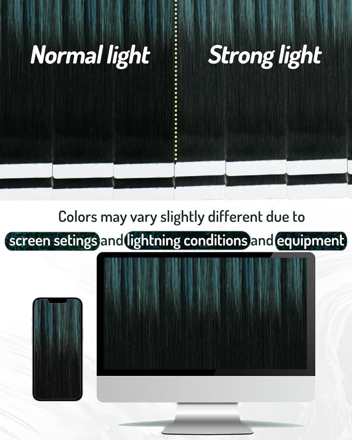 RUNATURE Tape in Extensions Echthaar 30cm Balayage Schwarz Green Ombre Kurz Haarverlangerung Echthaa