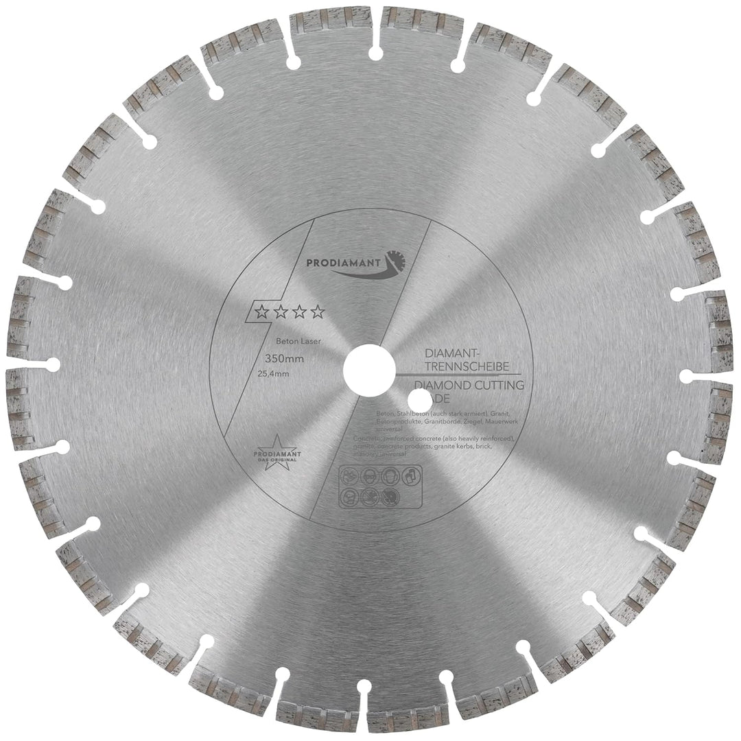 PRODIAMANT Laser Diamanttrennscheibe 350mm x 25,4 Beton Stahlbeton Stein und Ziegel Diamant Turbo-Se