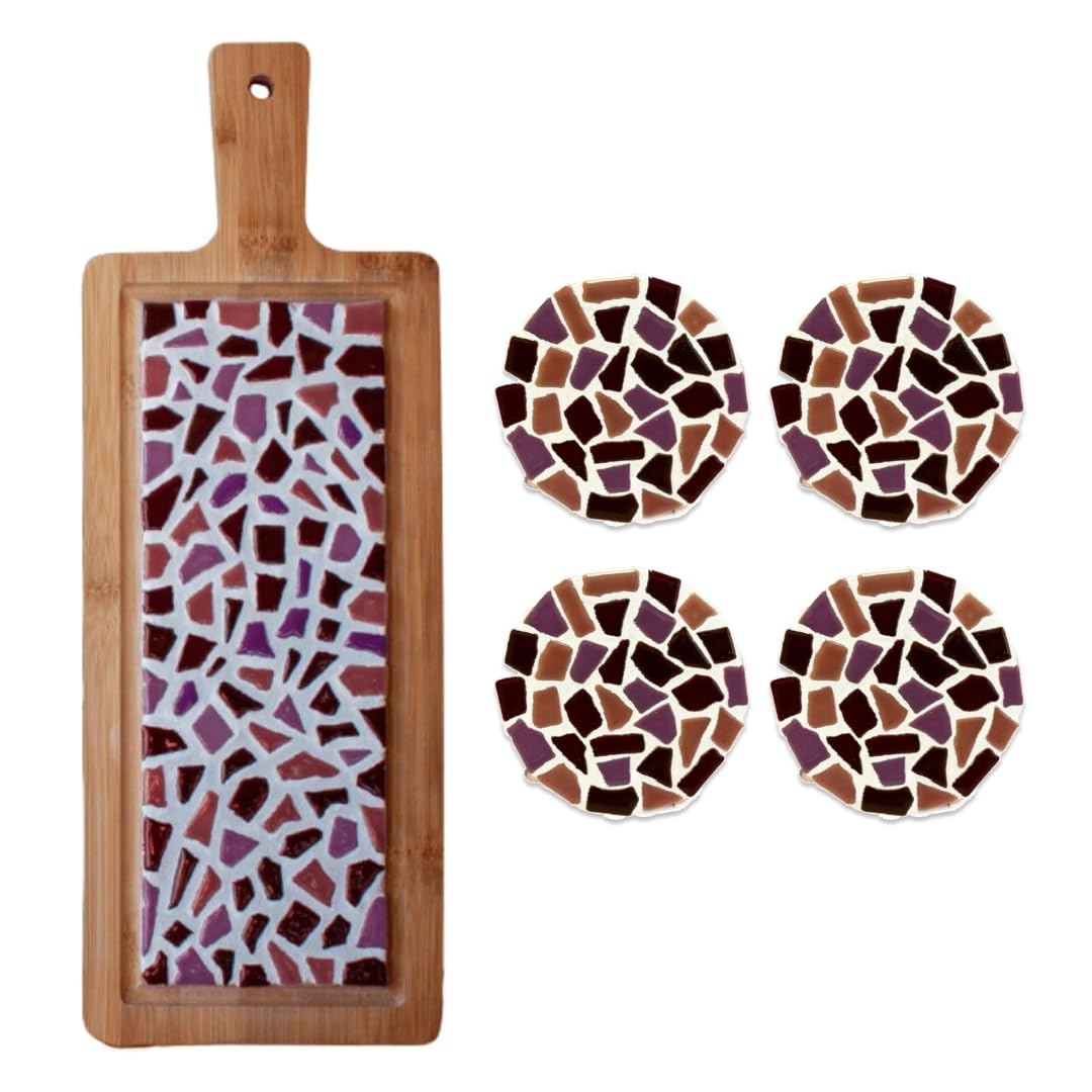 Little Creations - DIY Mosaik Bastelset Erwachsene Altrosa | 1x Servierplatte & 4x Untersetzter | Ko