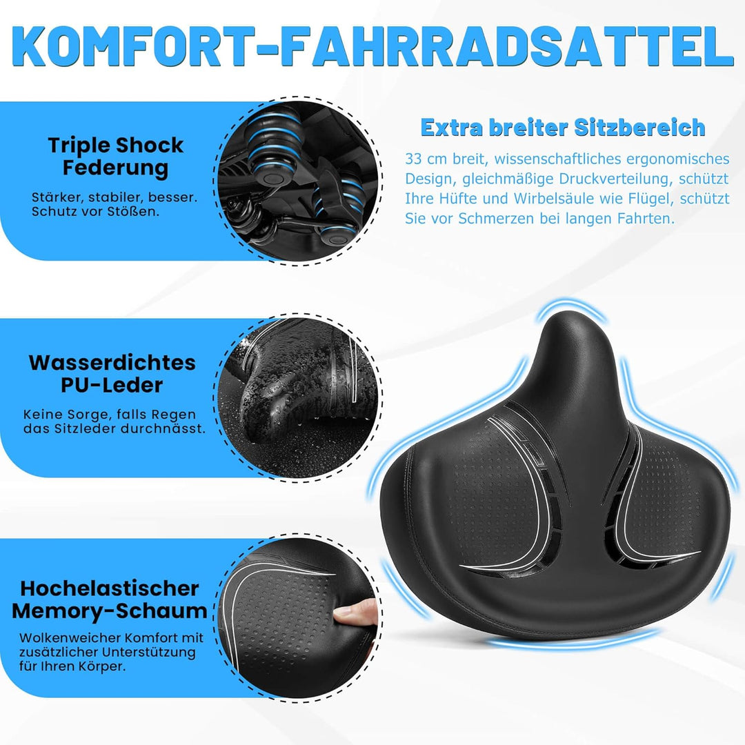 Übergrosser Fahrradsattel Herren & Damen - Bequem, Weich, Extra Breit, Ergonomisch, Polster Fahrrad