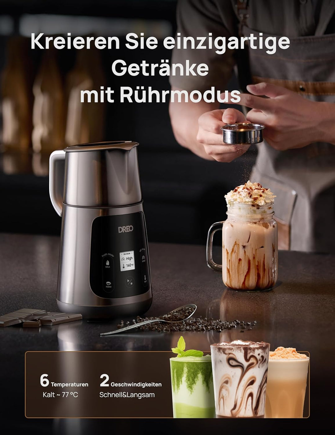 Dreo Milchaufschäumer Elektrisch [Verbessert], All-in-1 450ml Elektrischer Milchschäumer für Latte,