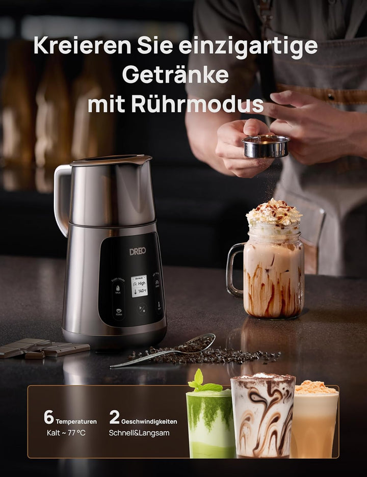 Dreo Milchaufschäumer Elektrisch [Verbessert], All-in-1 450ml Elektrischer Milchschäumer für Latte,