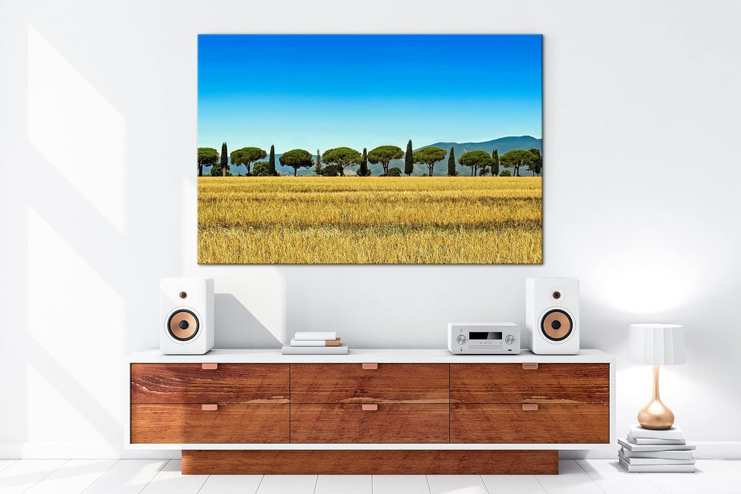 deyoli Toskana Landschaft mit Zypressen und Pinien im Format: 100x70 als Leinwandbild, Motiv fertig