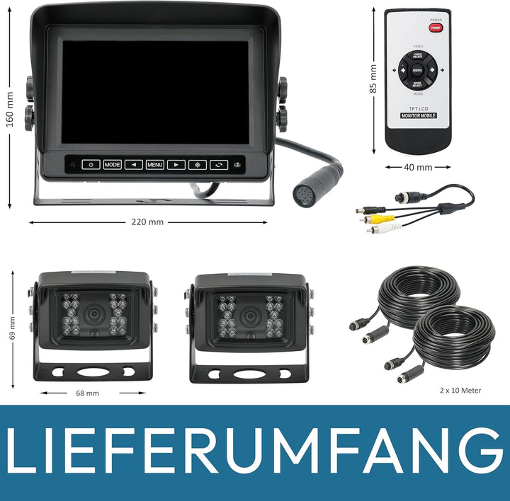 VSG24 Rückfahrkamera 7" Transporter-Set Transit inkl. Kamera, IP54 Spritzwassergeschützter Monitor,