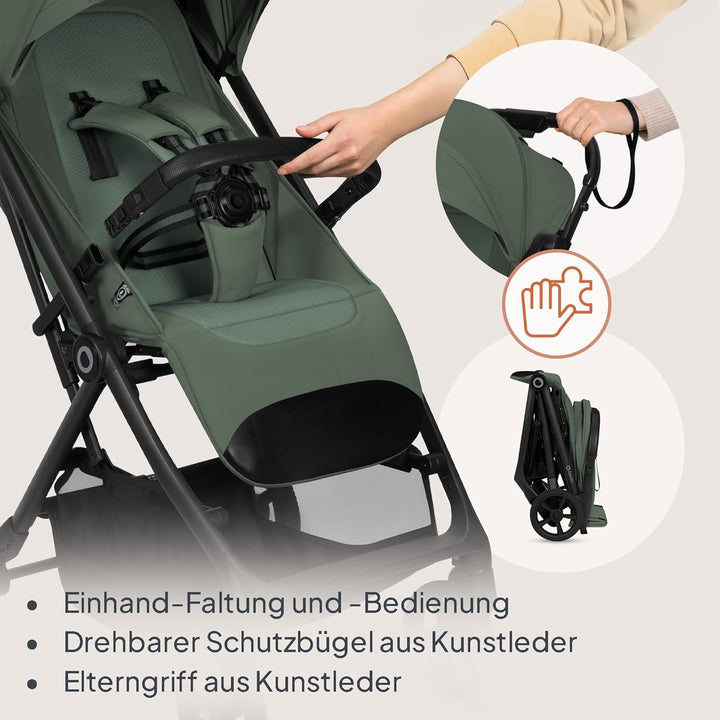 Lionelo Tansi Reisebuggy bis 22 kg, 6 Monate–4 Jahre, Kompakt Faltbar mit Einhand Auto Folding, Grav