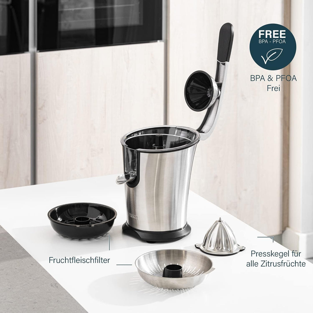 Princess Master Juicer Pro, Edelstahl Presskegel, 300 W Motor, Rostfreier Edelstahl, 201860, Silber