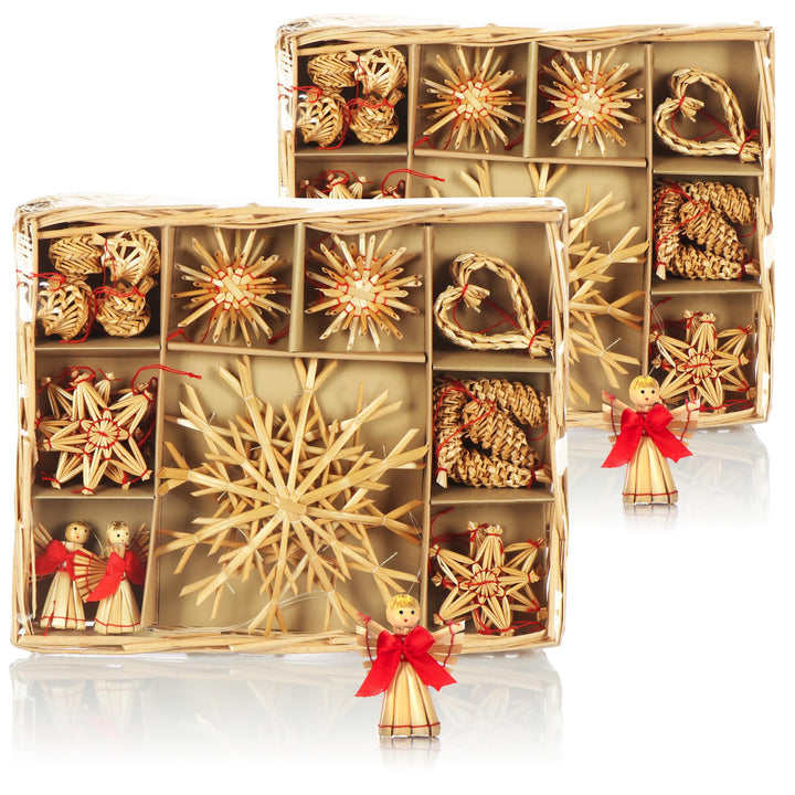 COM-FOUR® 52x Strohsterne im Mix-Set - Christbaum-Schmuck - Stroh-Anhänger für den Weihnachtsbaum -