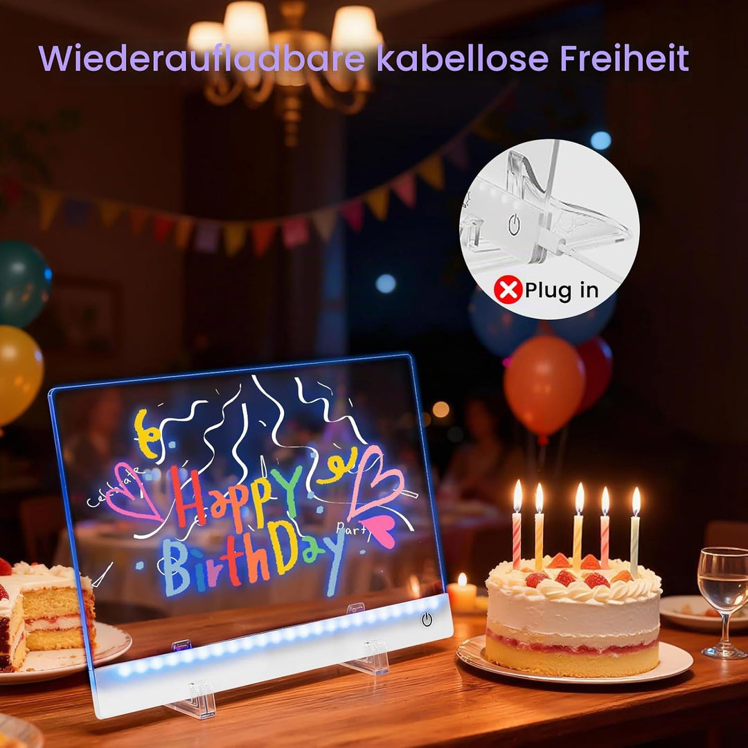 LED Zeichenbrett, Wiederaufladbare LED Notiztafel mit Farben, 30x20cm LED Zeichentafel für Zeichnen