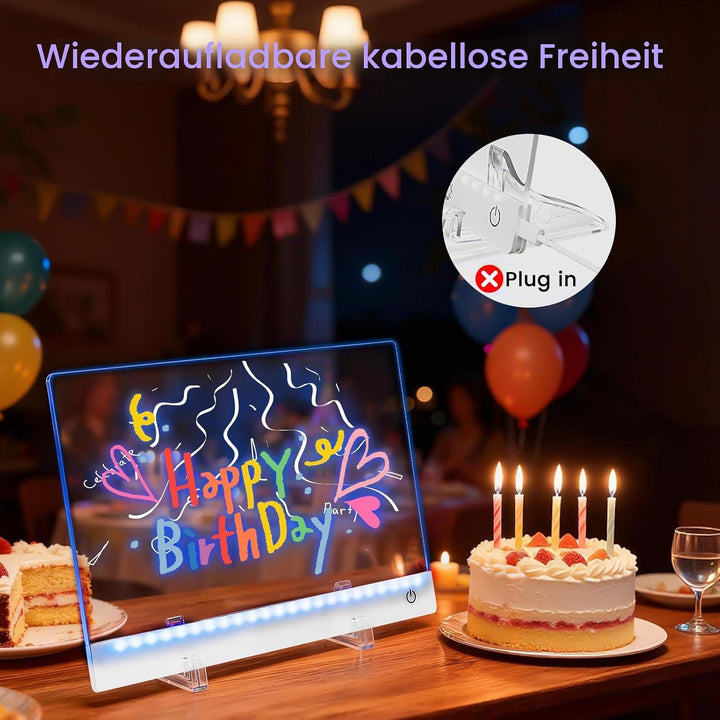 LED Zeichenbrett, Wiederaufladbare LED Notiztafel mit Farben, 30x20cm LED Zeichentafel für Zeichnen