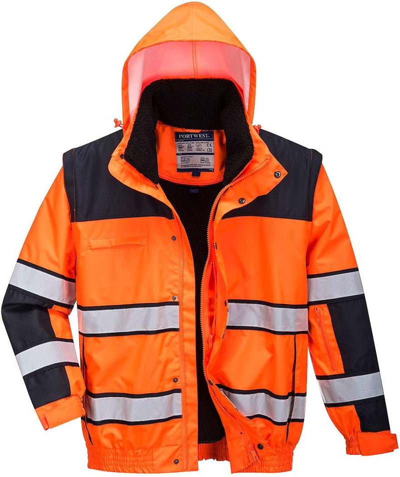 Portwest Klassische Warnschutz-Pilotjacke, Grösse: S, Farbe: Orange/Schwarz, C466OBRS S Orange / Sch