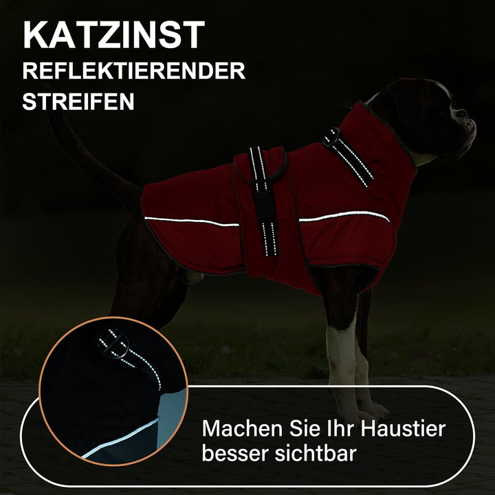 Wintermantel Hunde mit Gefüttert Hohem Kragen und Reflektierenden Streifen, Verstellbare Hundejacke