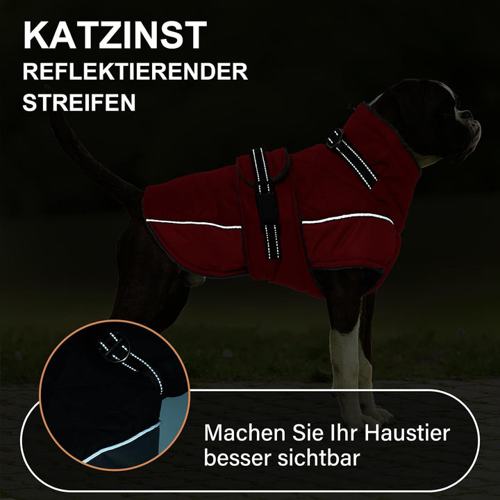 Katzinst Wintermantel Hund M, Wintermantel Hunde mit Hohem Kragen, Warmer Hundejacke mit D-Ring für