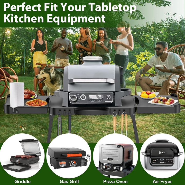 GFTIME Universeller Tragbarer Grillwagen für Enders Urban, Weber Q100/Q200/Q300, Ninja Woodfire, Bur